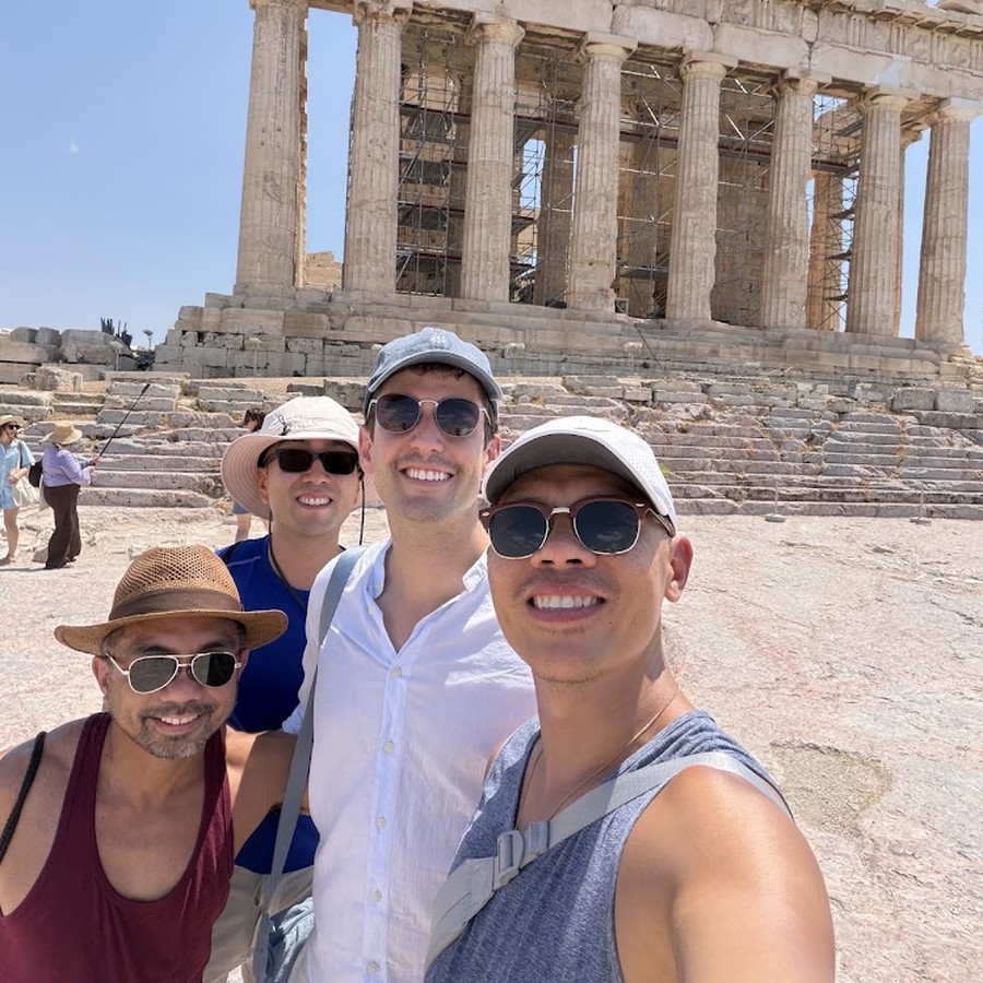 Four of the group in front of the Parthenon, Athens