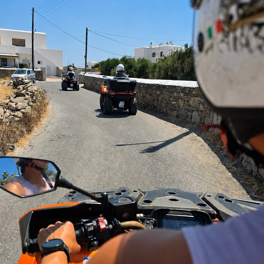 Riding out along an island road behind the rest of the group